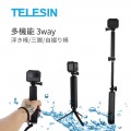 TELESIN Action Camera 3-Way Grip Arm Monopod Pole Tripod + Waterproof Selfie Stick