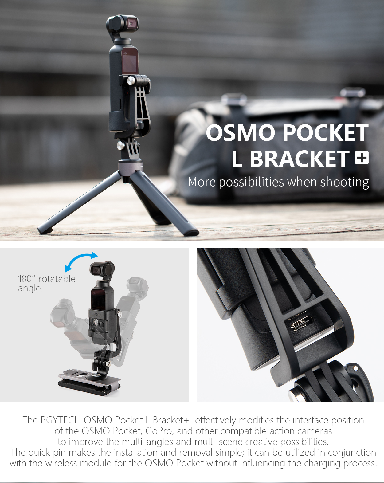 Pgytech Mounting Kit For DJI Osmo Pocket/GoPro Black